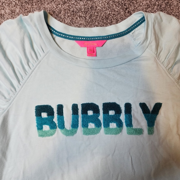 Lilly Pulitzer Aldean Sweatshirt Bubbly Block Letters Aqua Blue Sz Medium - Picture 4 of 14